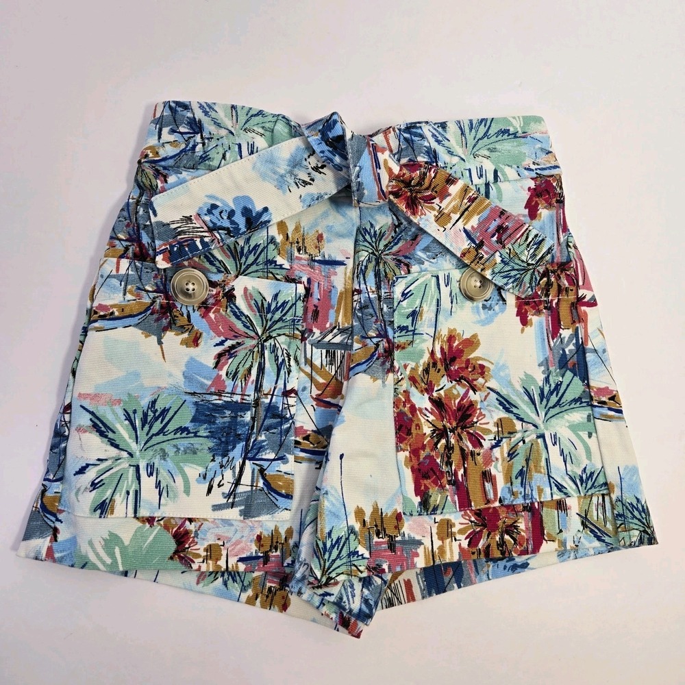Zara Kids Girls Tropical Print Shorts Size 4 Tie Belt Pull On Pockets Beach